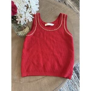 LC Lizette Collection Red Knit Tank Top Gold Chain Trim Size Large